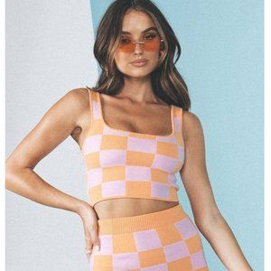 Princess Polly Checkered Pink & Orange Crop Top Sz XS/S